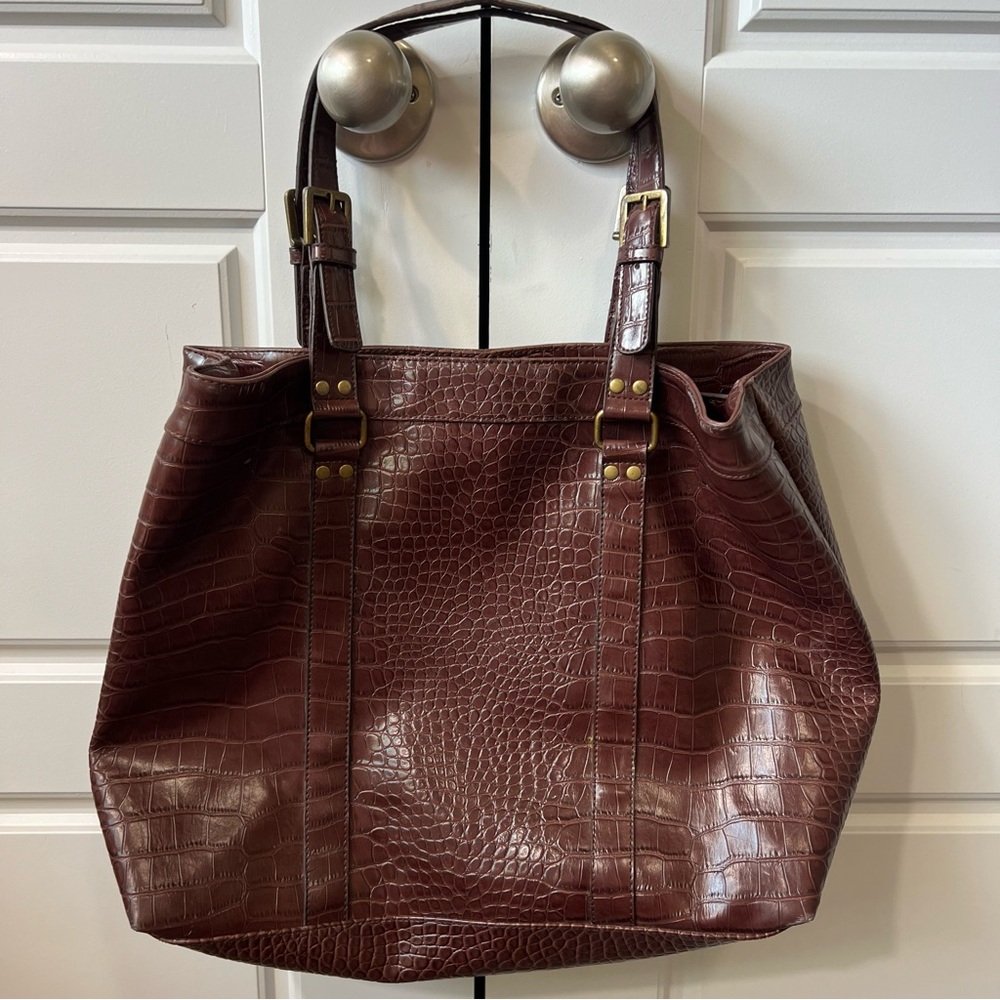 The Limited Tote Bag Purse Brown Faux‎ Crocodile Alligator Embossed